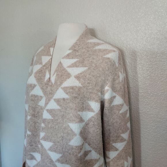 Frye Beige Cream Tribal Aztec Open Sweater Long Cardigan Size XL - Picture 6 of 13
